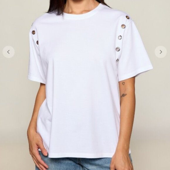 MDM Lux Tops - Cotton Boyfriend Tee With Grommets in White